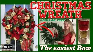How to make a Christmas Wreath | Dollar Tree Ribbon Easy Bow DIY | Traditional Christmas Wreath