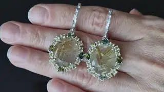 Серебряные серьги с волосатиком и диопсидами