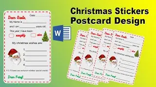 Christmas stickers postcard design in MS word || Printable Santa Letter Template design
