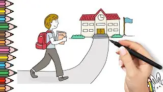 How to draw a kid walking to school 🏫🚶🏻‍♂️