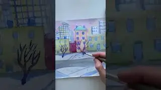 Winter landscape in watercolor. 🏙️ Ideas for drawing.