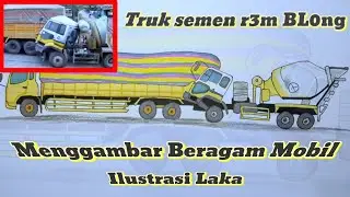 Menggambar truk semen dan truk tronton
