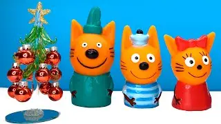 Три кота и новогодняя елка. Играем и наряжаем елку игрушками.