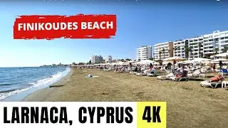 ЛАРНАКА, КИПР 🇨🇾 [4K] Прогулка по набережной и пляжу Финикудес