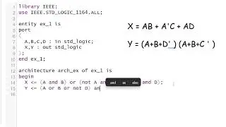 م عبدالله غازي | Write VHDL for X = AB + A'C + AD | Y = (A+B+D')(A+B+C')
