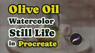 Garlic and Olive Oil Watercolour Still Life in Procreate