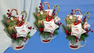 New Year's bouquet in mugs. A gift in 20 minutes with your own hands