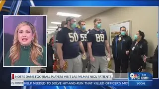 Notre Dame players, Tony the Tiger visit kids in local hospitals
