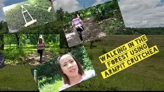 above knee amputee walking in the forest using armpit crutches | One legged survivor