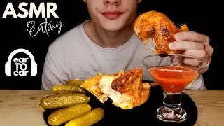 ASMR Eating 1/2 Rotisserie Chicken, Pickles & Beer Mukbang (No Talking) Food Sounds - Ear To Ear