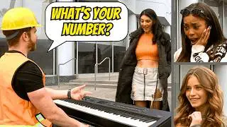 Construction Worker Picks Up GIRLS on Piano!