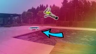 MINI TRAMPOLINE FLIPS INTO THE POOL!