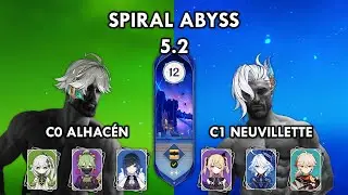 C0 Alhacén Quickbloom & C1 Neuvillette Electro-Charged Spiral Abyss FLoor 12 Genshin impact