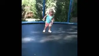 Lucy and Aunt Kate play on trampoline