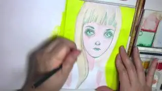 Sketchbook Time Lapse Painting With Watercolors, Acrylic Paint, and Colored Pencils: April 2016