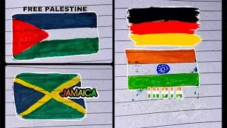 How To Draw Flags 🇵🇸🇯🇲🇩🇪🇮🇳🇸🇪| Adina art & craft