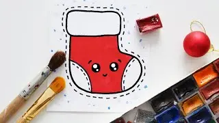 Новогодние РИСУНКИ / Как нарисовать новогодний НОСОК