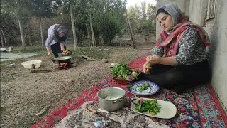 Chicken stew with homemade paste and saffron rice - rural cooking