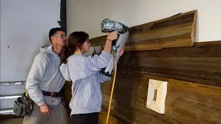 Dad n Daughter Install Reclaimed Cedar Feature Wall