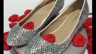 Velcans: Ladies Sparkly Rhinestone Flat Wedges Heel Bridal,Prom,Evening,Party Designer Shoes