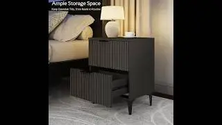 SUNWAVE Black Fluted Nightstand Set of 2, Modern Night Stands with 2 Drawers, Bedside Table