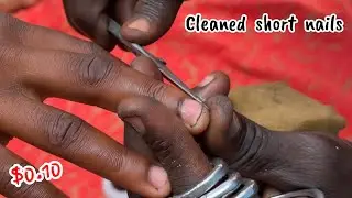 ASMR  GENTLY CLEANED SHORT NAILS DONE BY AN EXPERIENCED NAIL BARBER. STREET PEDICURE