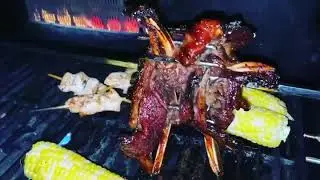 Short ribs spinning on bbq
