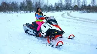 Вика катает на снегоходе BRP Renegade 800 X / Ski-Doo / 4K / Go pro 5