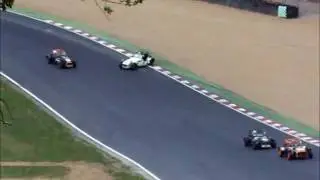 Multi-car Caterham accident, results in a close call for marshalls and driver!
