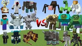 Herobrine, Entity 303, Mowzie's mobs vs All Mutant Bosses | Minecraft Mob Battle