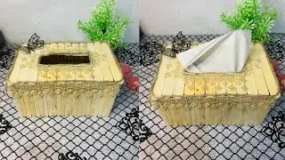 How to make tissue Box with ice cream stick|Popsicle stick craft |Handmade tissue Box #youtubevideo