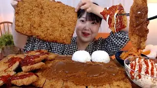 대왕 이불돈까스 먹방 양배추샐러드 김치 Giant Pork cutlet Spicy sauce Cabbage Salad Kimchi Koreanfood Mukbang