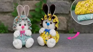 No pattern, no sewing machine🪡Cute bunnies made of fleece and fabric🐰Great idea for Easter🌿