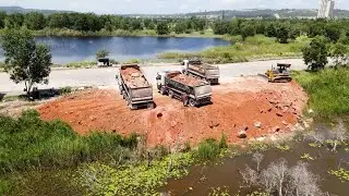 Amazing Collection Stages Full Project Komatsu Dozers D61EX Pushing Soil With Dump Trucks Transport