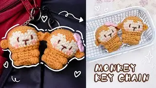 Monkey amigurumi tutorial free pattern｜How to Crochet 🐒 Couple Monkey keychain｜情侣猴子玩偶掛件鉤針编织视频