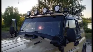 Tuning UAZ 3151. Separate expeditionary luggage rack. Roof light, tank headlights and tree pruners