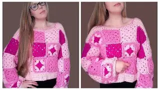 CROCHET EASY GRANNY SQUARE SWEATER FOR BEGINNERS | DIY Crochet Granny Square Jumper Tutorial