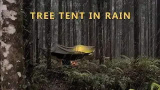 TREE TENT! LAY FLAT HAMMOCK IN THE RAIN - SOLO CAMPING ASMR