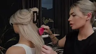 ASMR Girl At The Sleepover Plays With Your Hair 🌙 (w/ back scratching, tracing, hair play, brushing)