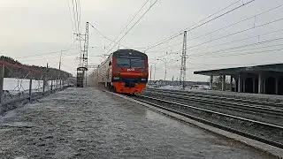 Электропоезд ЭД4М-0419 "Кузнецкий экспресс" пролетает мимо о.п Барышево и поднимает пыль!