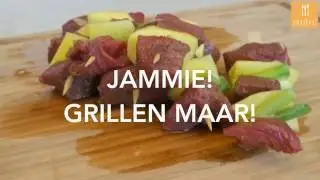Runder spiesjes met mango en bosui