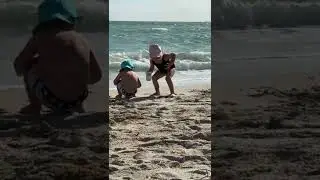 Funny Kids are playing on the beach. Funny Baby video!