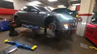 Tesla Model S P100D alignment, brake rotor resurface pro-cut, tires, lift procedure, clearing codes.