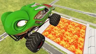 Cars vs Lava Pools Monster Truck, School Bus, Tractor #42 – BeamNG.Drive | BeamNG-Destruction