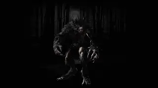 Mysterious attack of a werewolf wolf in the forest thicket