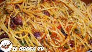 297 - Spaghetti alla puttanesca...and summer is nice and cool! (Easy, quick, and tasty first course)