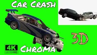 3d car accident 4k green screen chroma key
