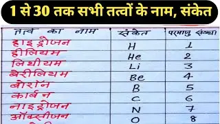 1 से 30 तक सभी रसायनिक तत्वों के नाम, संकेत,और परमाणु संख्या l 1 to 30 elements name l chemical name