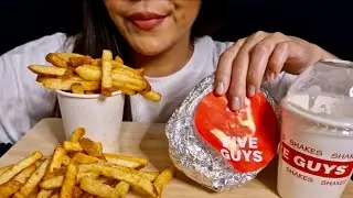 ASMR Mukbang | Five Guys Cheeseburger, Cajun Fries and Milkshake 🍔🍟🥤