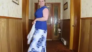 Blue and White Work outfit complete with hosiery and heels
